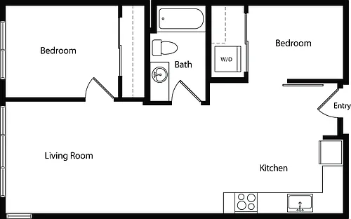 Floor plan Two Bedroom One Bath D