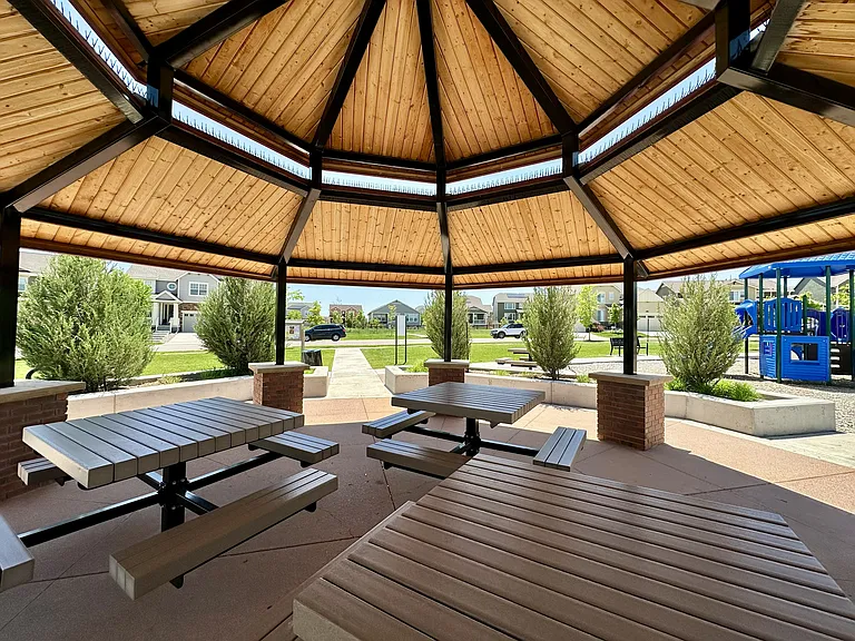 Covered pavillion. Two playgrounds.