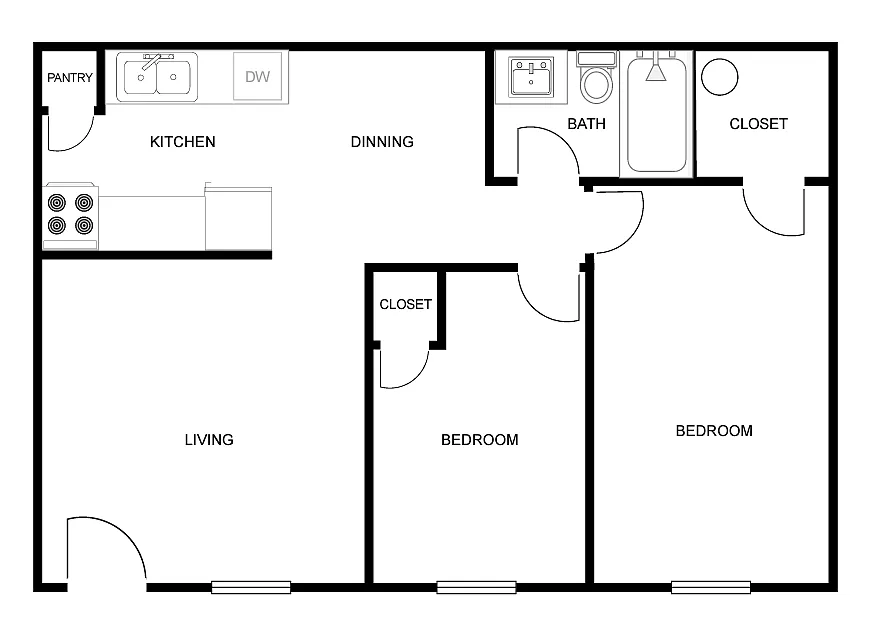 Floor plan Two bedroom One Bath