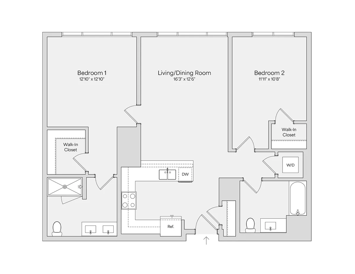 Floor plan 2BR 2BA (1118 SF)