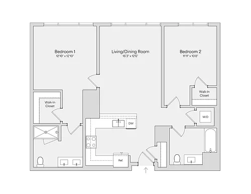 Floor plan 2BR 2BA (1118 SF)