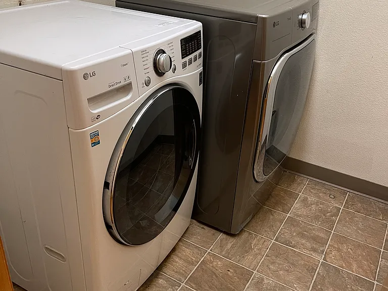 LG brand large capacity front loading washer and dryer.