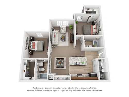 Floor plan Two Bedroom One Bath (b)