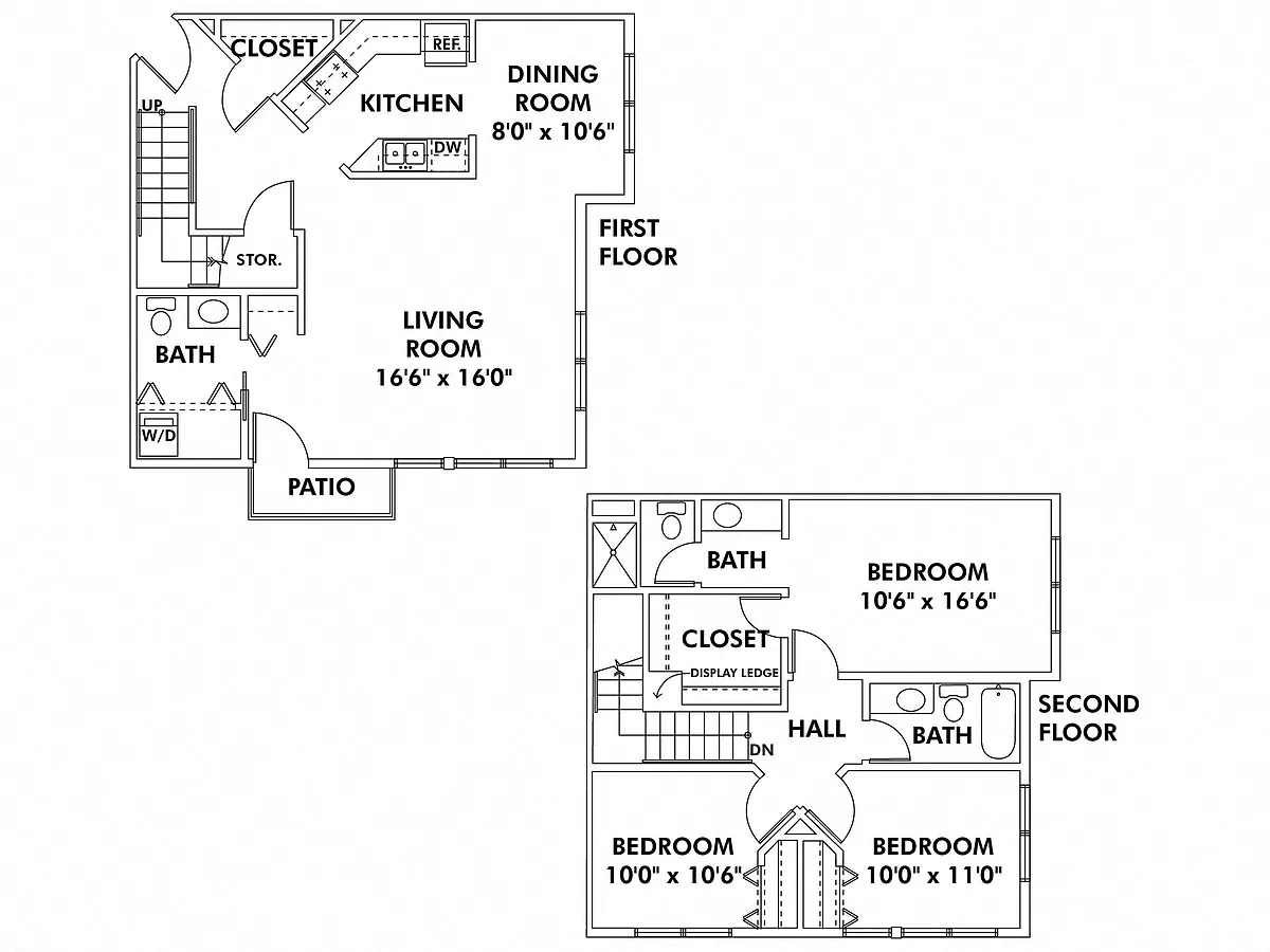 Floor plan E1 - 3 Bedroom Townhome