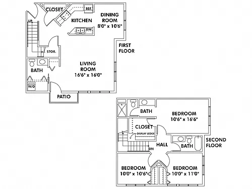 Floor plan E1 - 3 Bedroom Townhome