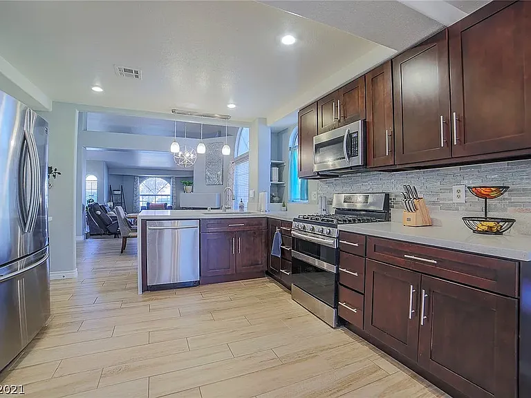 Kitchen looking into dining area.