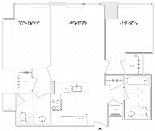Floor plan 2 BED 2 BATH 1000 RSF