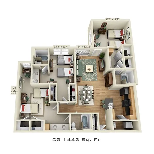 Floor plan 3 Bedroom (Price Per Bed)
