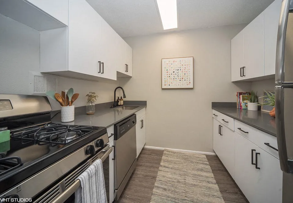 Sleek kitchen with a gas top stove