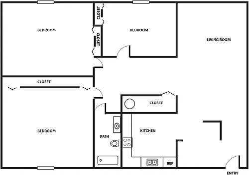 Floor plan 3-bed, 1-bath at Greenway