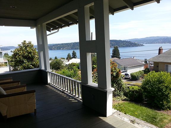Beautiful front porch and views of Lake Washington.