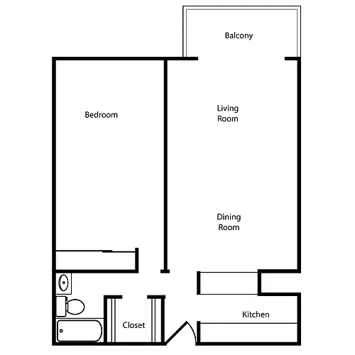 Floor plan 1 Bed, 1 Bath A