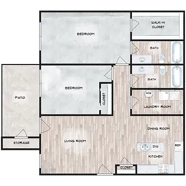 Floor plan 2 Bed 2 Bath- New Construction!