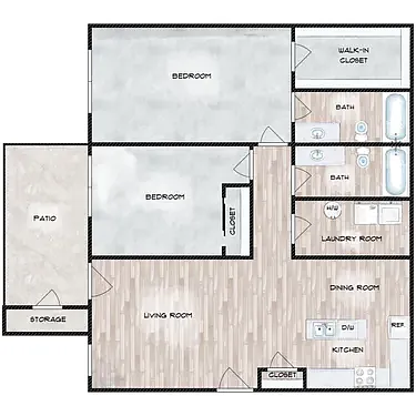 Floor plan 2 Bed 2 Bath- New Construction!
