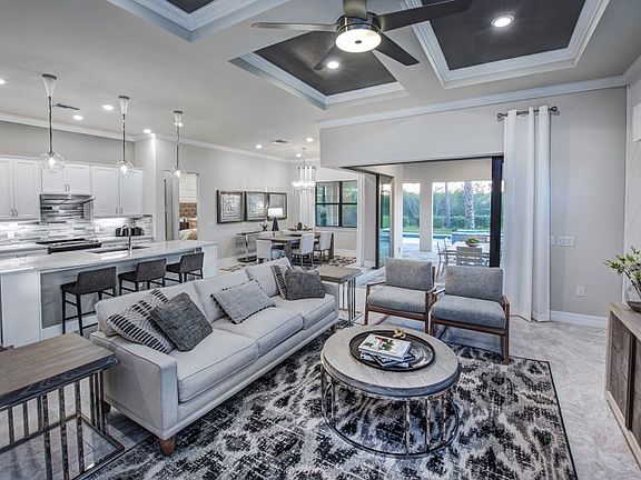 Open gathering room with zero corner sliding glass doors