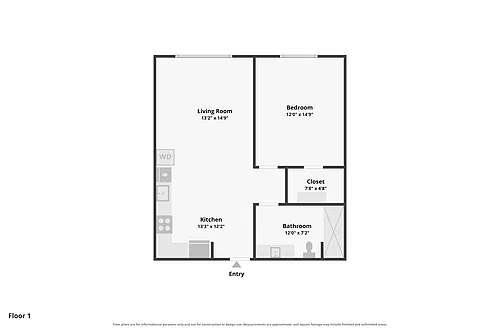 Floor plan 1 Bed - 1 and Half Bath - Plan 408