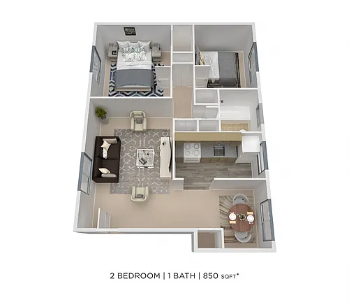 Floor plan Two Bedroom - 850 sqft