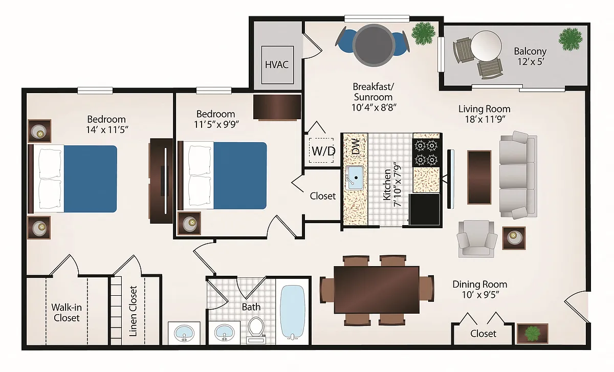 Floor plan 2 Bed 1 Bath