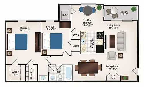 Floor plan 2 Bed 1 Bath