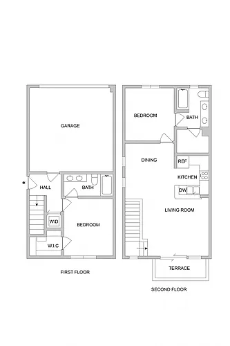 Floor plan Plan C Townhouse - 2 bed 2 bath 1117
