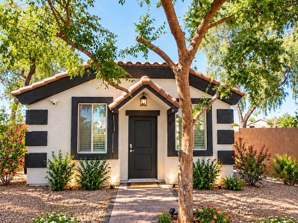Front of the ADU casita, with landscaping and paver entrance