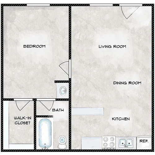 Floor plan 1 Bedroom B
