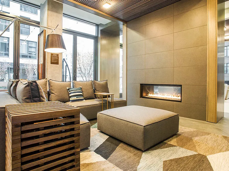 Block 17 Apartments Clubhouse Indoor Fireplace and Sitting Area