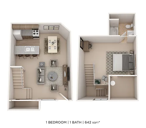 Floor plan 1 Bed 1 Bath 642sqft
