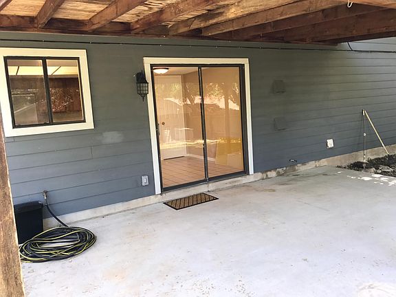 Covered patio in backyard