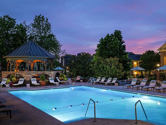 Resort-style pool at dusk