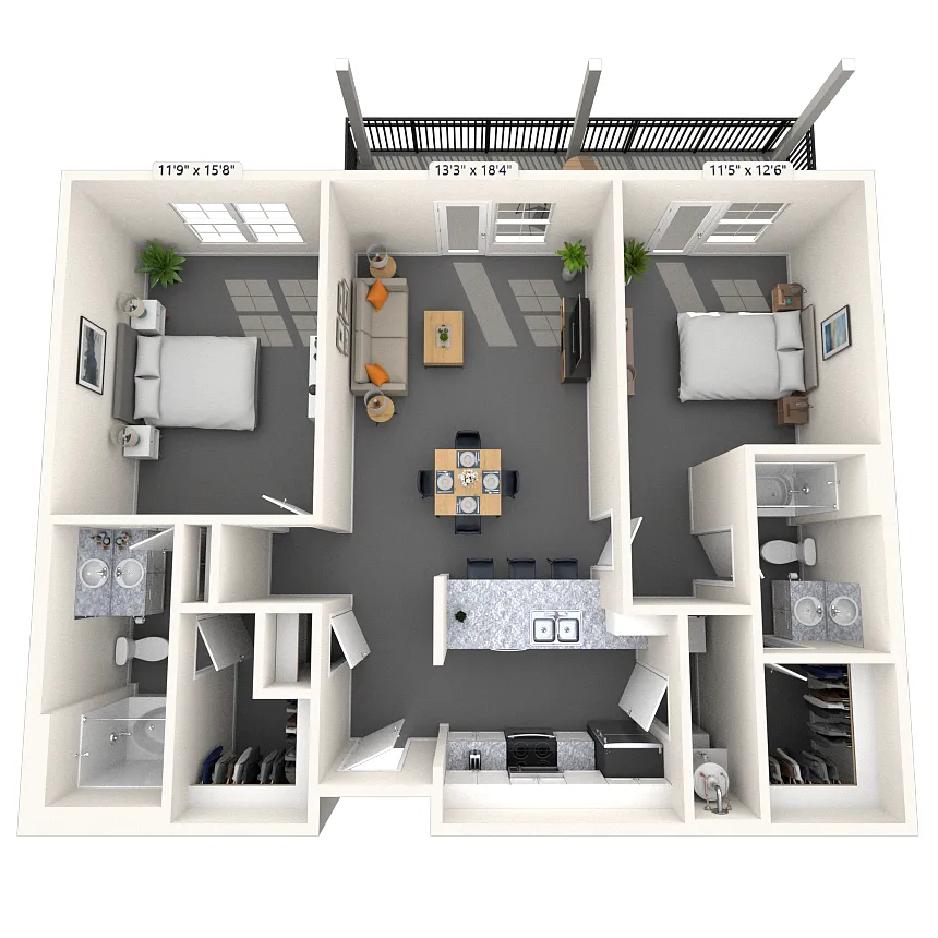 Floor plan Traditional 2x2 1008-1142 SF