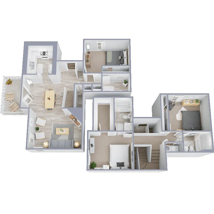 Floor plan 3 Bed 2.5 Bath - Townhome - Plan B
