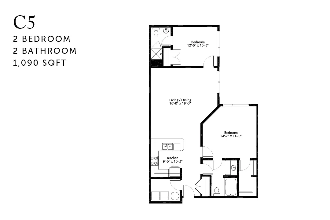 Floor plan C5r Two Bedroom Renovated
