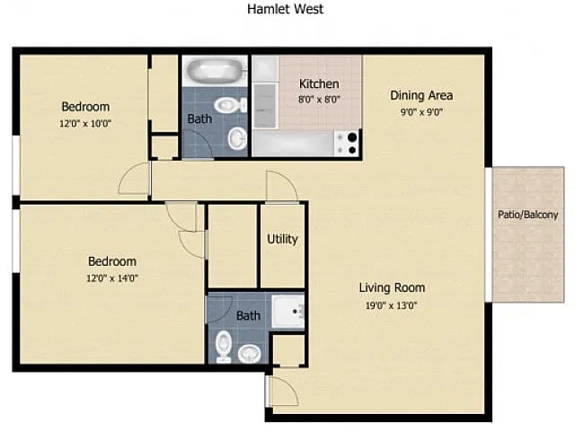 Floor plan 2 Bedroom 2 Bath