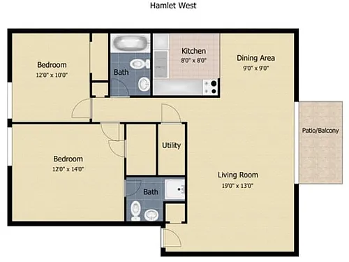 Floor plan 2 Bedroom 2 Bath