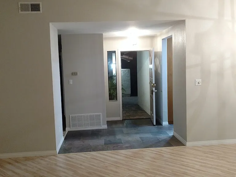 Looking out to front door from living room