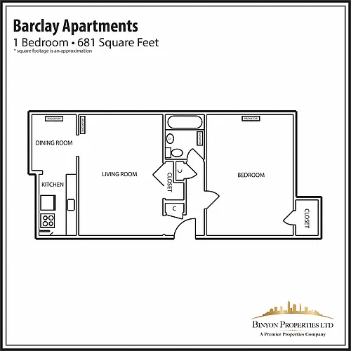 Floor plan BC 1 Bedroom