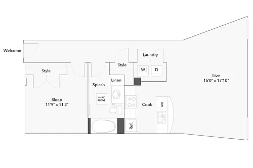 Floor plan 1 BR x 1 BA - A - Income-Restricted (50)