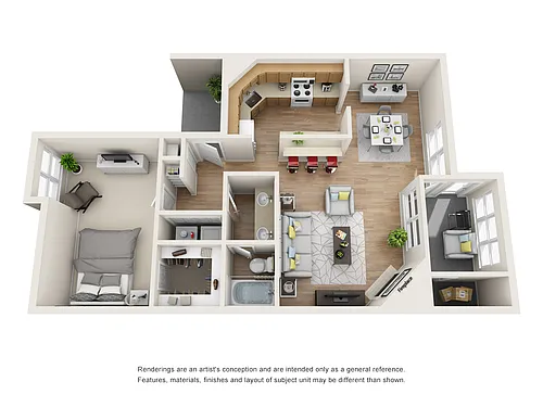 Floor plan 1 BR/1 BA - Cyan