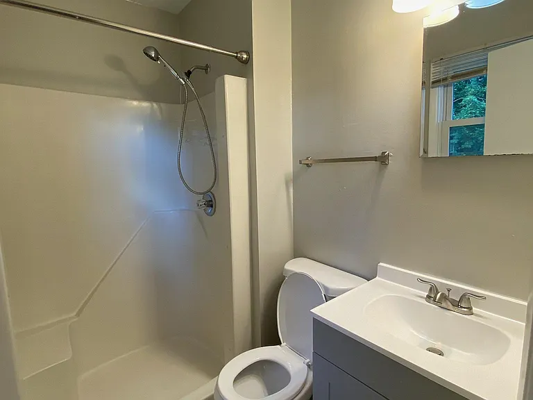 Master bathroom with seat in shower
