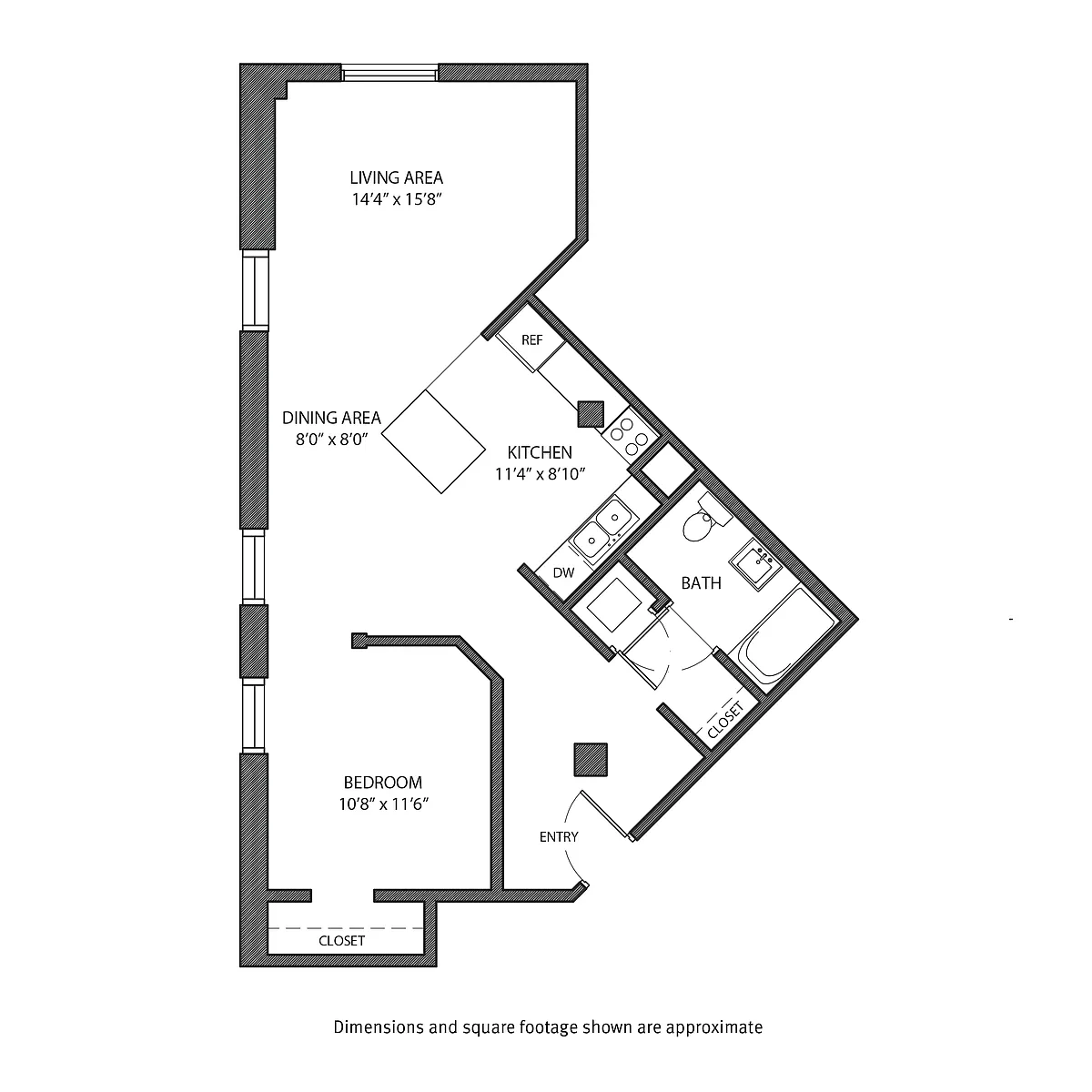 Floor plan IR 1 Bedroom, 1 Bath