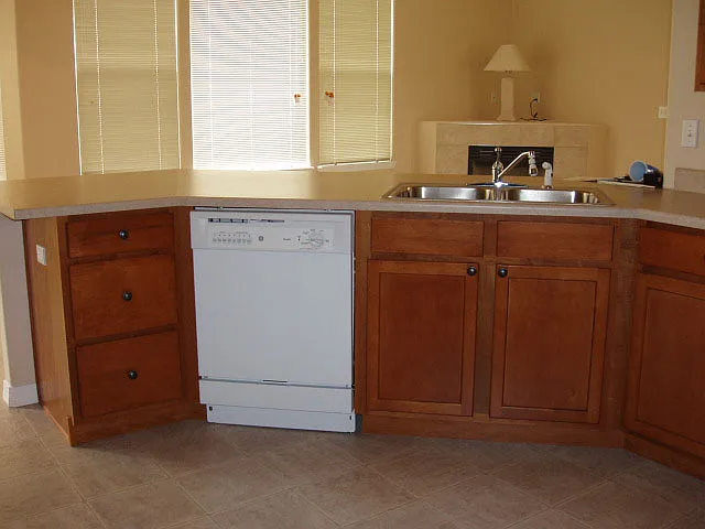 Kitchen/Family Room.
Windows face open space in back of house.