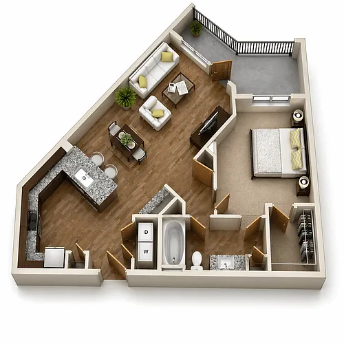 Floor plan A4 - 1Bed/1Bath - Corner Unit & Wrap Around Balcon