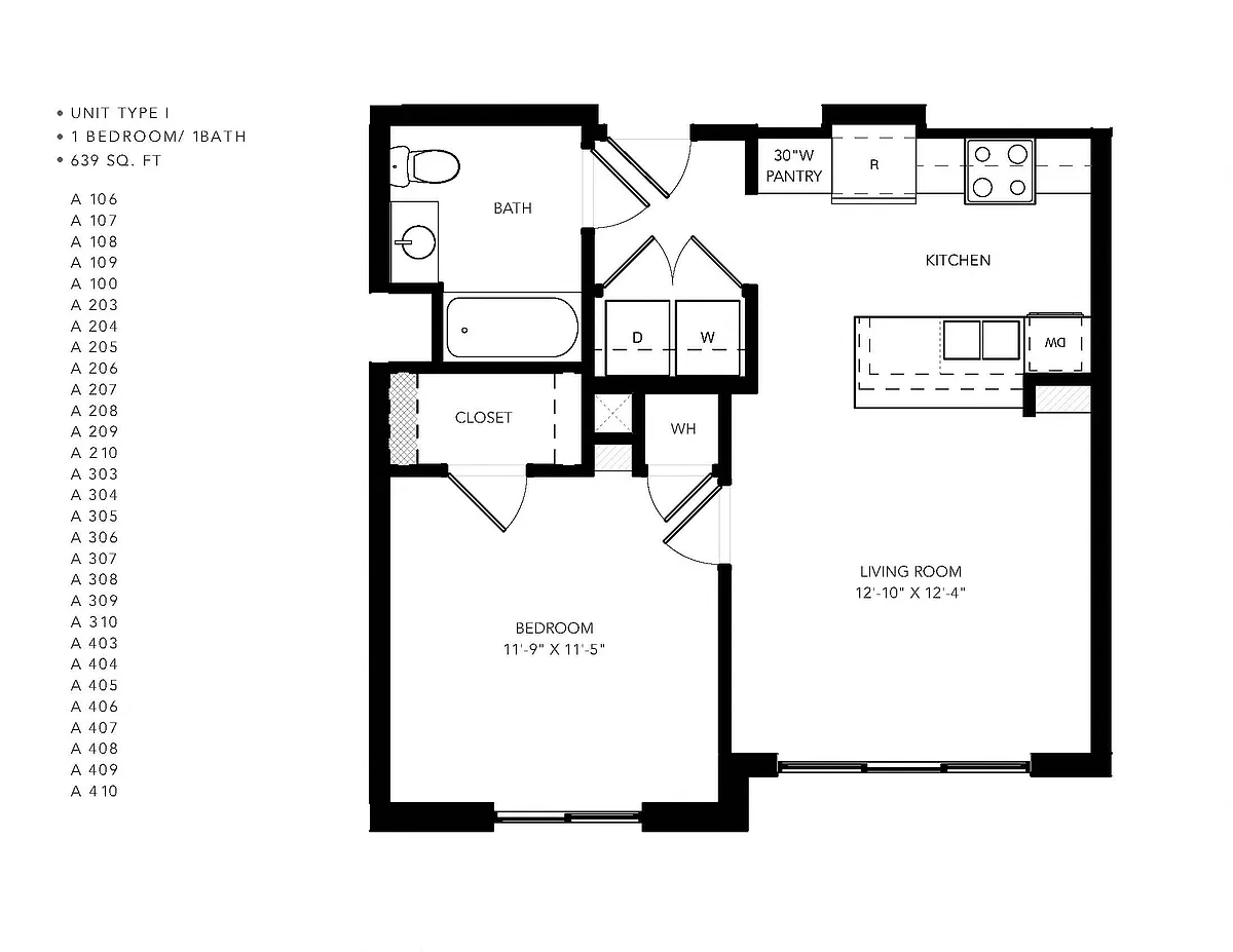 Floor plan Phase II - 1 Bedroom 1 Bath I