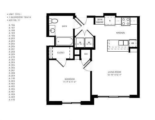 Floor plan Phase II - 1 Bedroom 1 Bath I