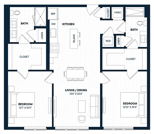 Floor plan 2 Bed 2 Bath-B8