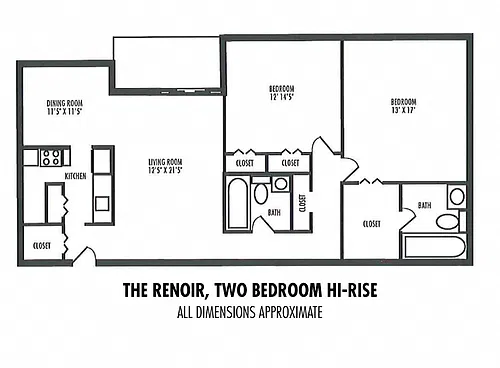 Floor plan 2 Bedroom 2 Bathroom Hi-Rise