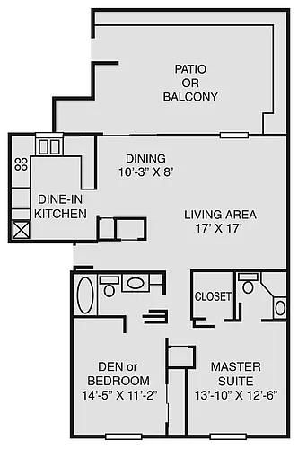 Floor plan 2 Bed/2 Bath Up (H)
