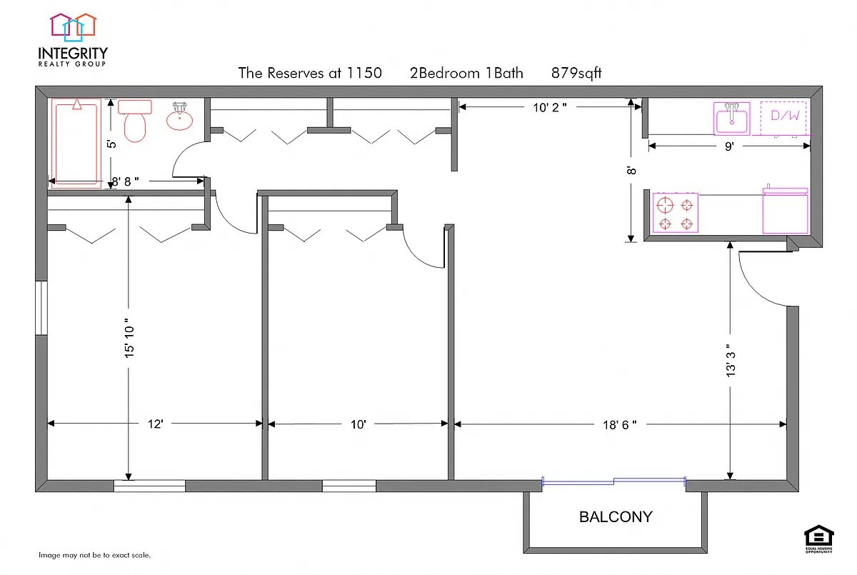 Floor plan 2 Bedroom 1 Bath Garden