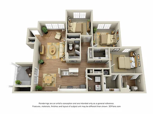 Floor plan C1 - Three Bedroom, Two Bathroom
